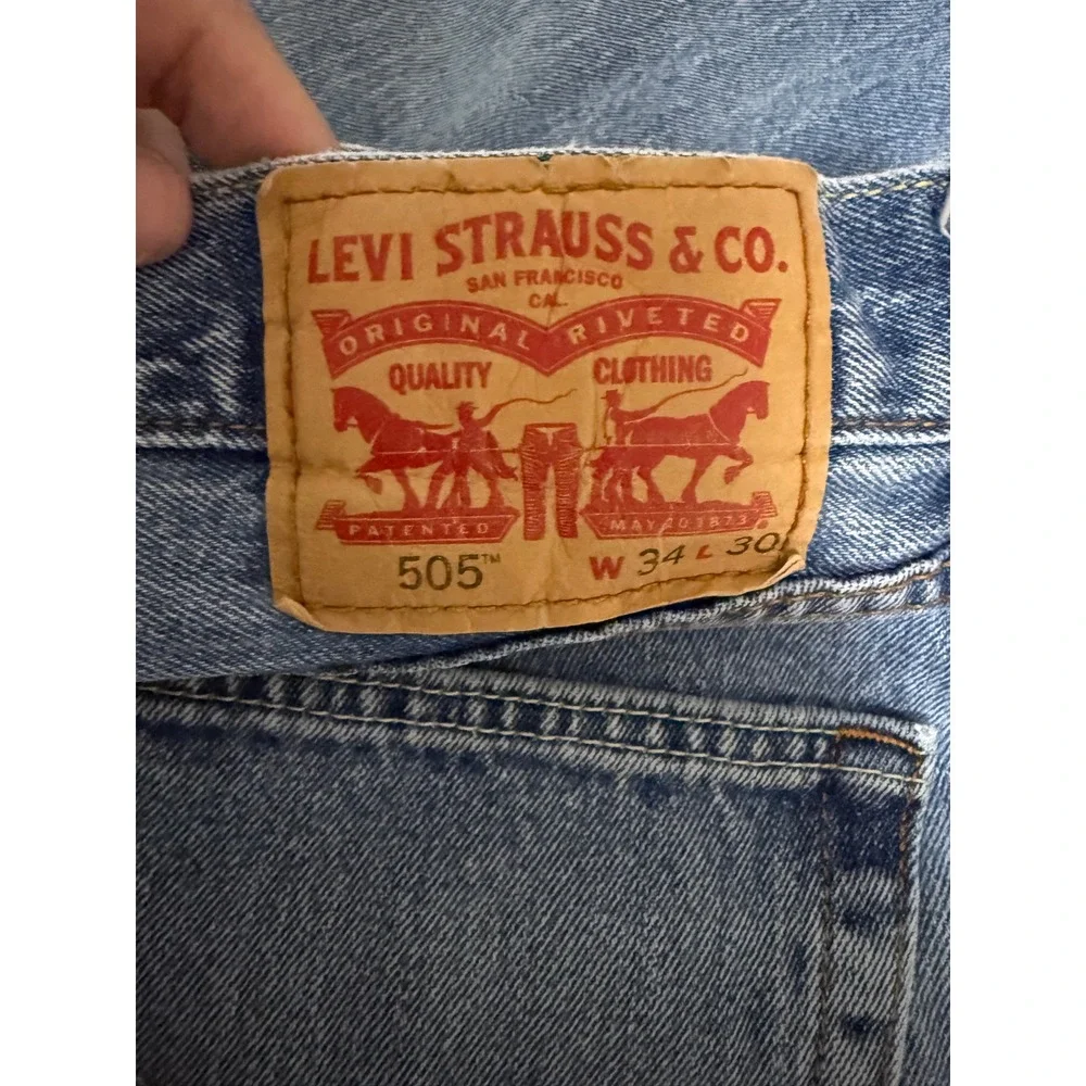 Levis 505 Regular Fit Straight Leg Light Wash Denim Jeans Mens 34x30 Blue